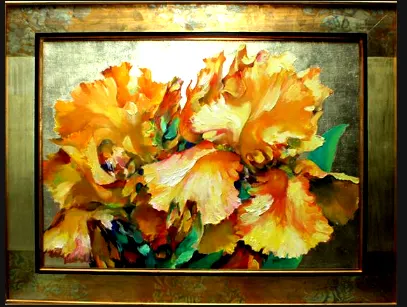 Zelta oranžie īrisi — Golden orange irises, canvas, oil, 2007
